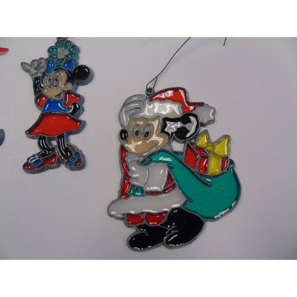 Vtg 1980's Mickey Mouse Set Of 7 "Stained Glass" Christmas Ornaments Handmade - Picture 3 of 4